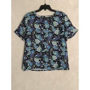 LOFT Cape Sleeve Top Women's Large Floral Back Tie
